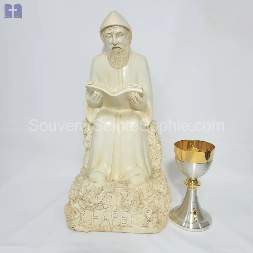 Saint Charbel Sitting Size Stone Color 50cm - Souvenirs Sainte Sophie