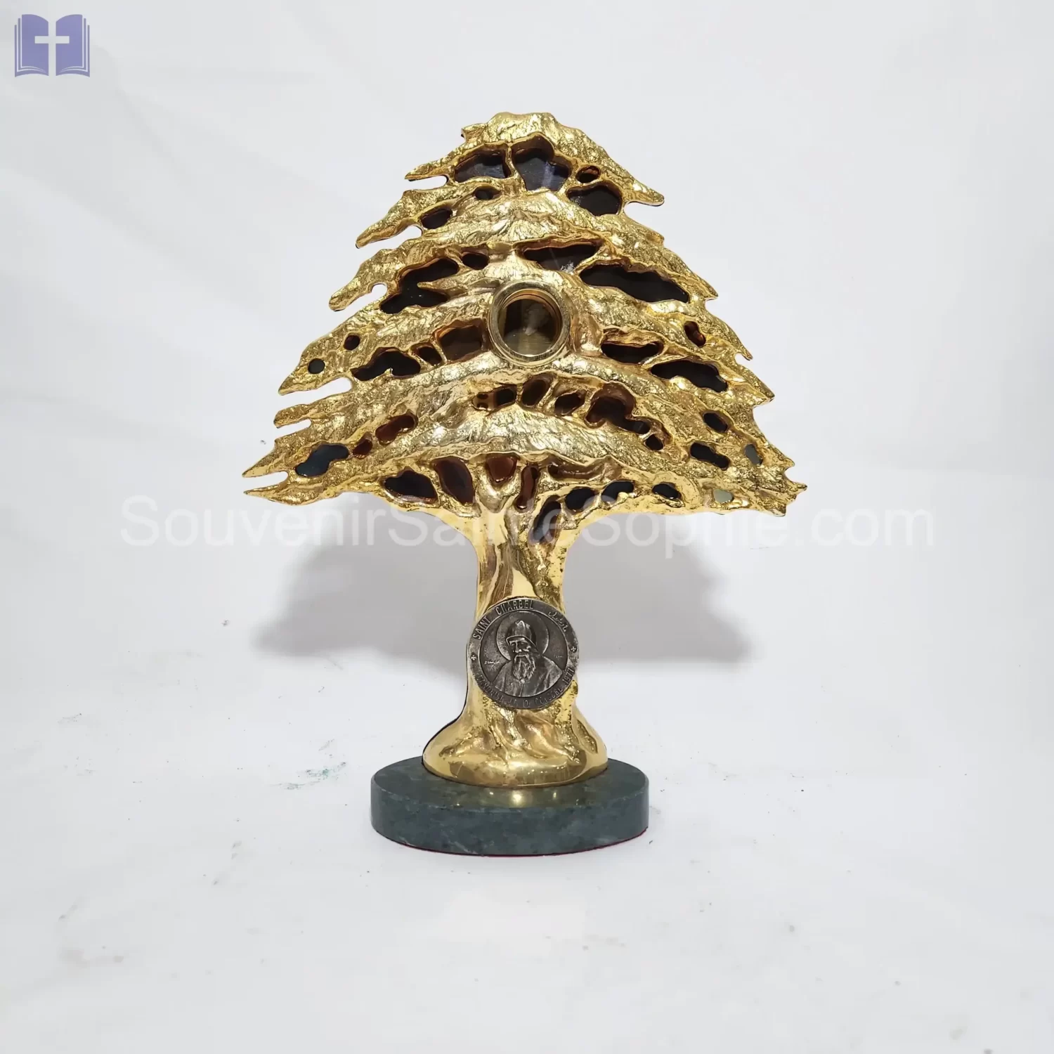 Cedar Tree Gold Large Granite Base St Charbel Picture