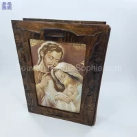 Bible With Handmade Square Wood cover Size 32x23cm for Home Use