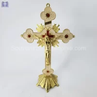 Cross Size 30cm With Base White & Bronz Color