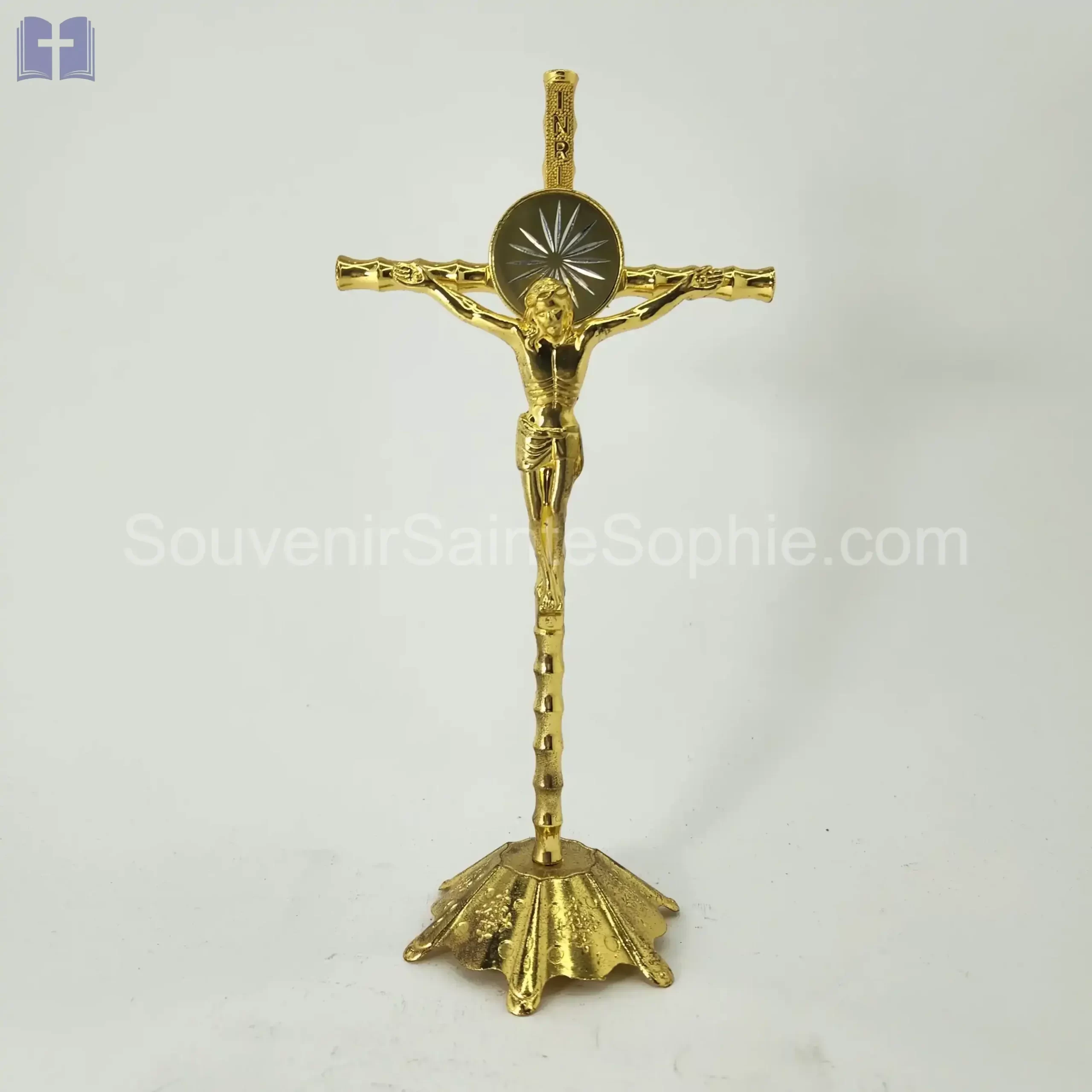 Cross Size 23cm Metal Gold Color with Base