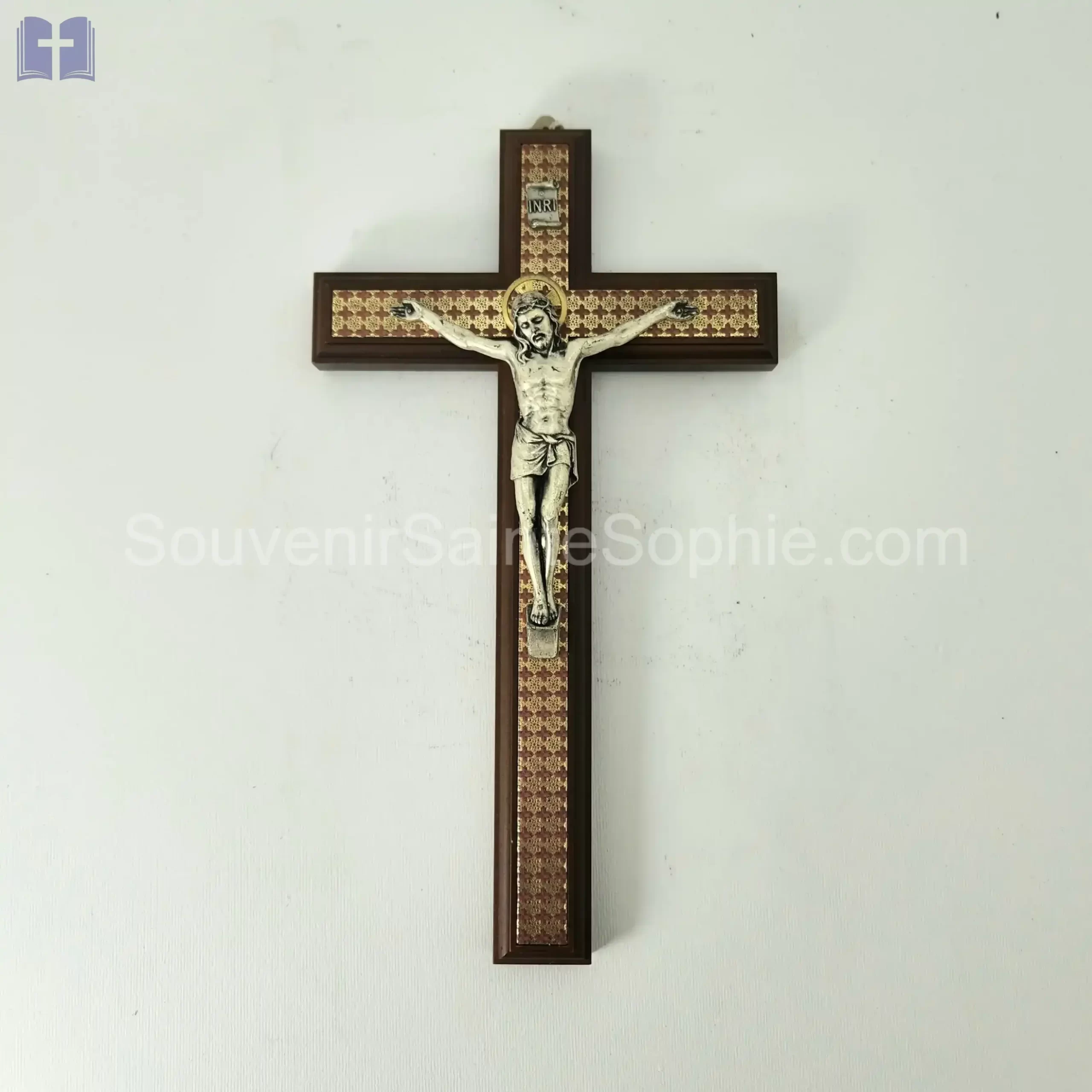 Cross Wood Size 22cm with Crucified Silver - Italy