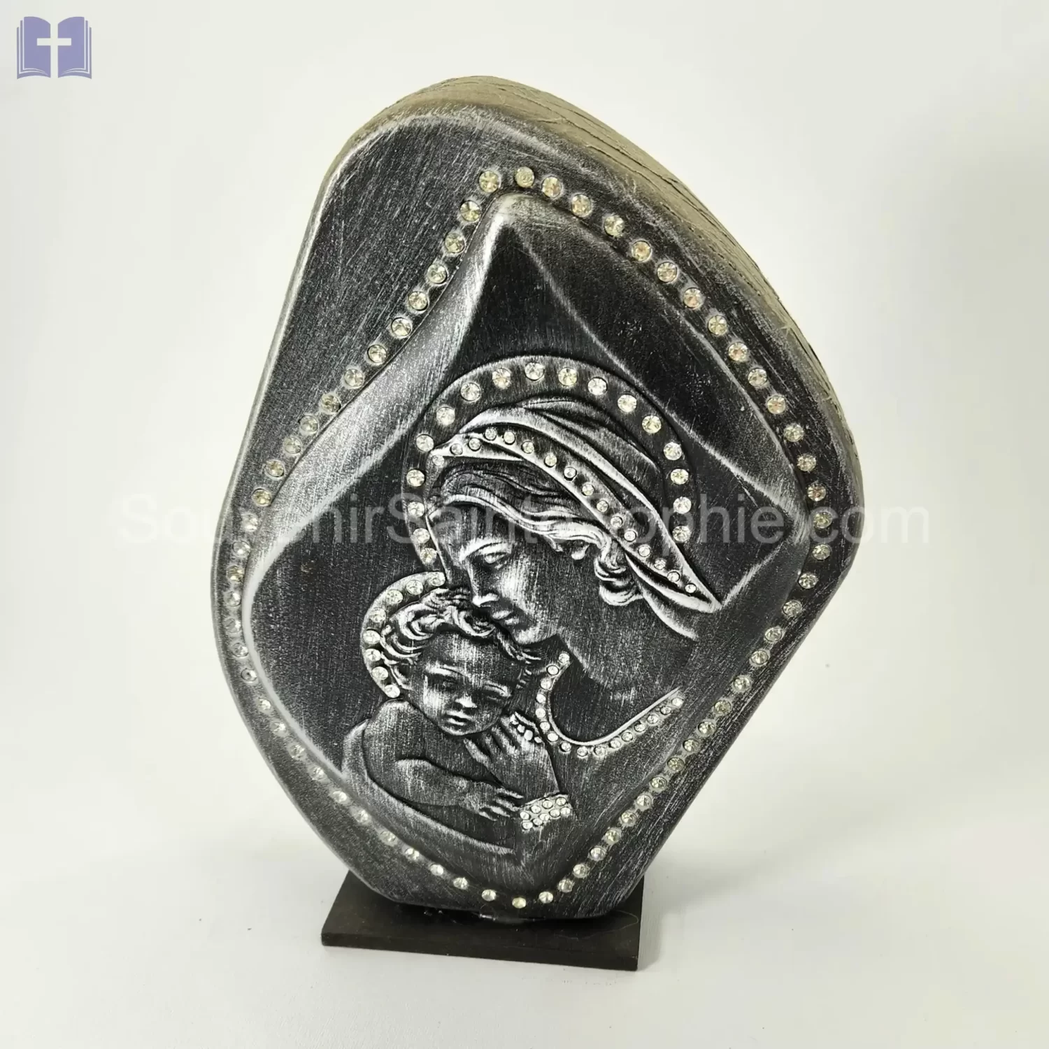 Virgin Mary with child Size 25cm Swarovski Crystals Silver Color
