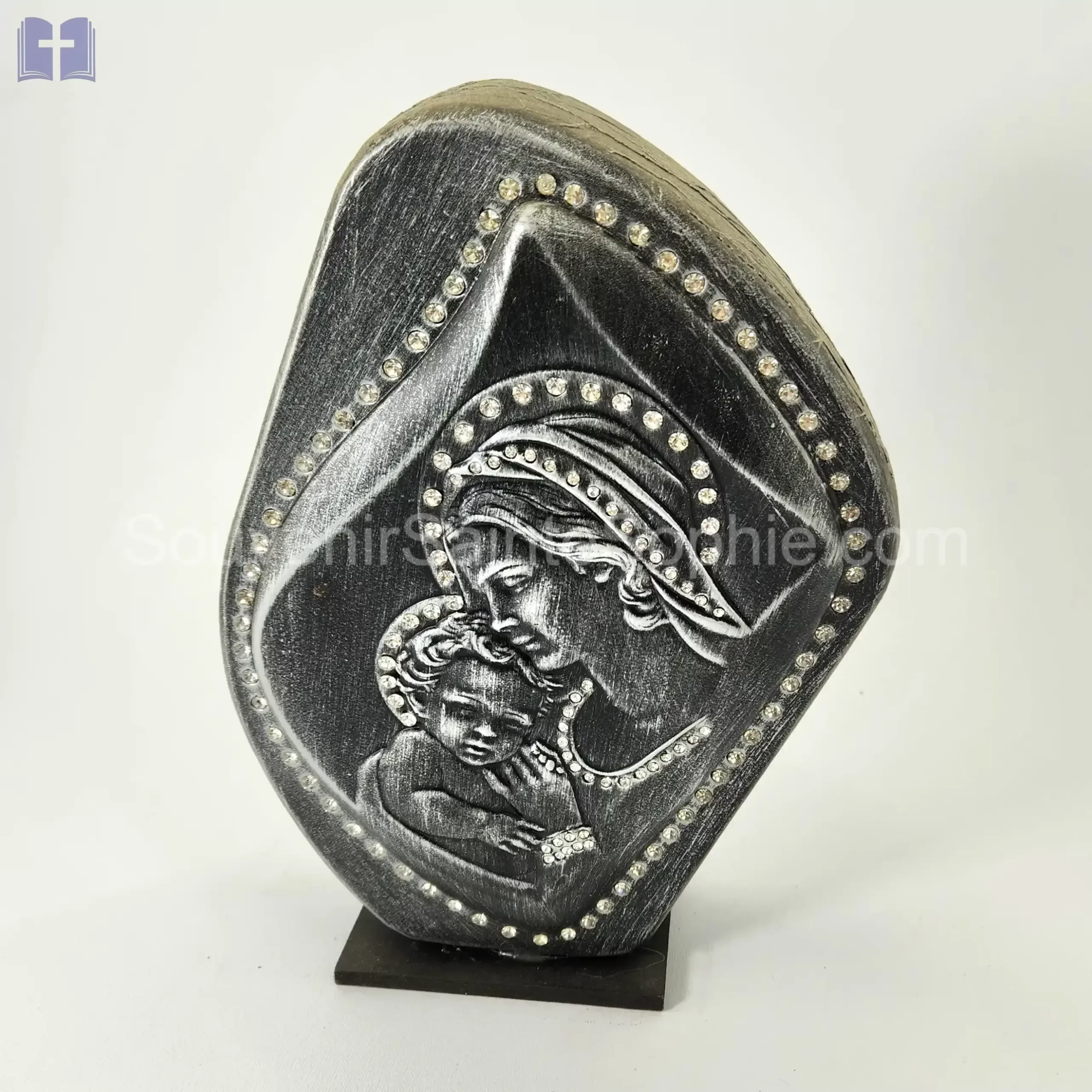 Virgin Mary with child Size 25cm Swarovski Crystals Silver Color