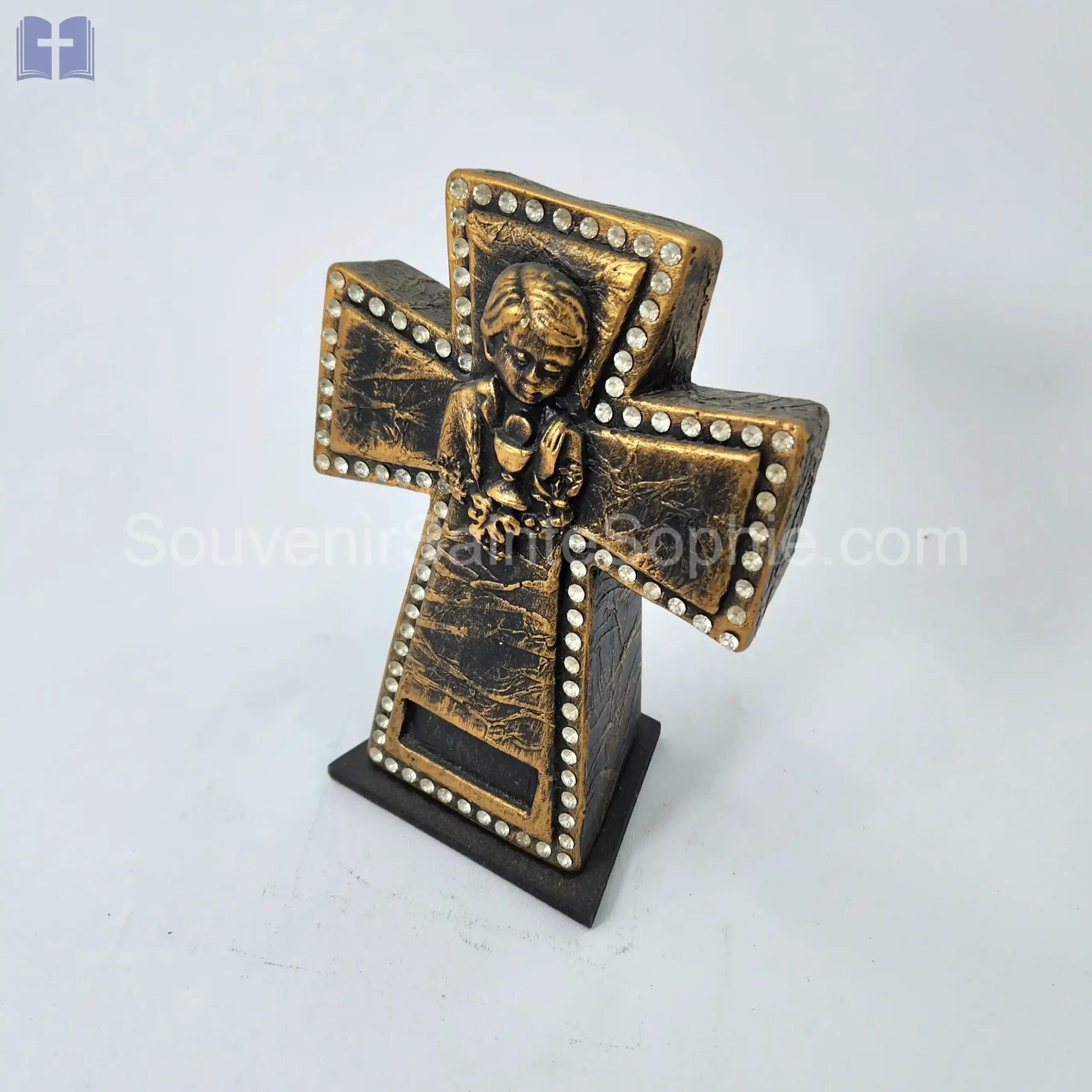 Cross Size 17cm Swarovski Crystalls Boy Communion Bronz Color