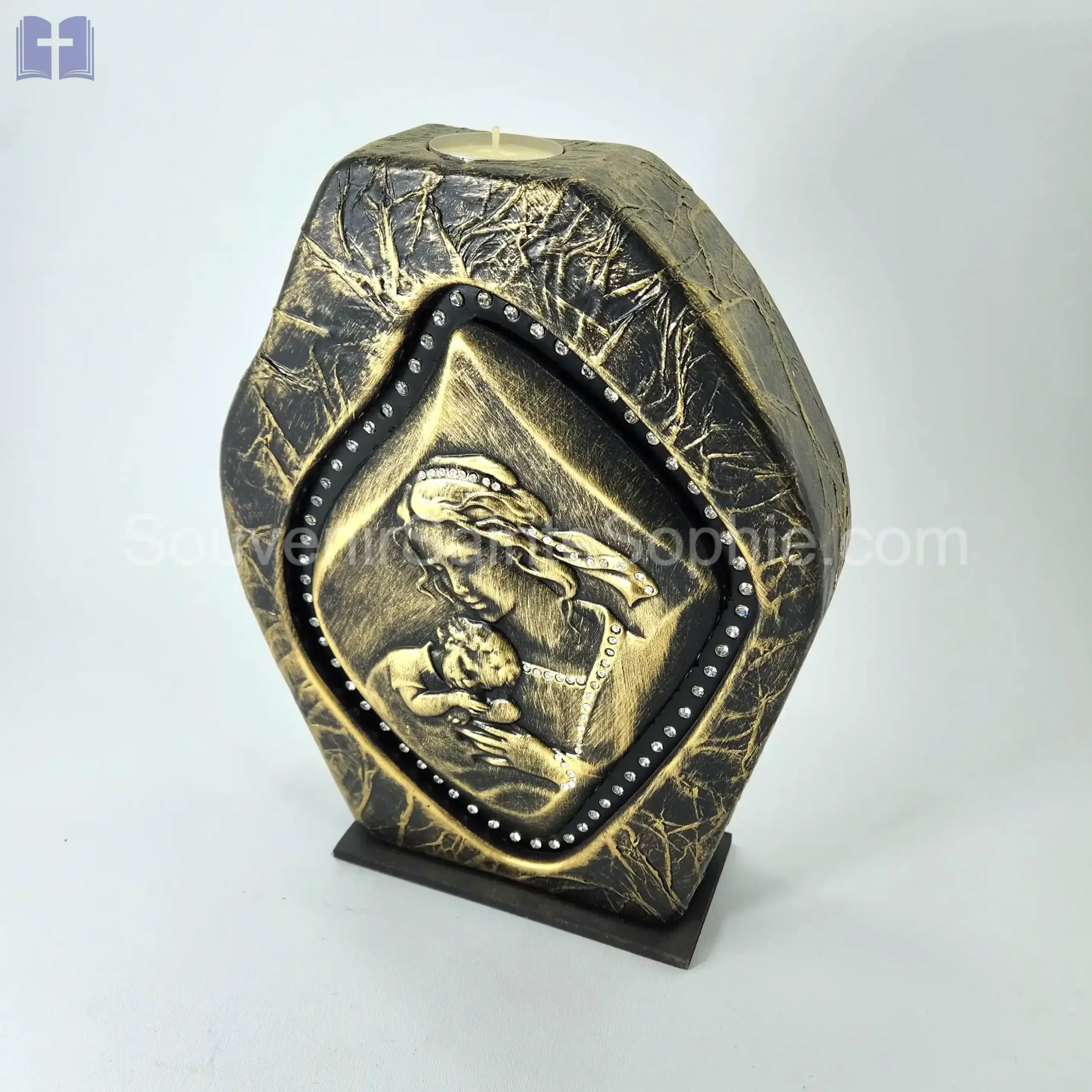 Candle large Size 28cm Virgin Mary child Swarovski Crystals Copper Color