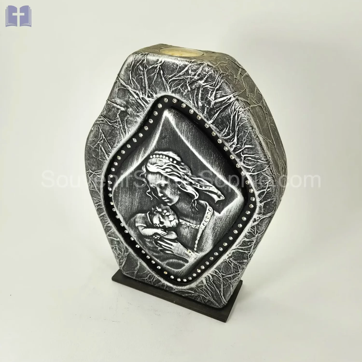 Candle large Size 28cm Virgin Mary child Swarovski Crystals Silver Color