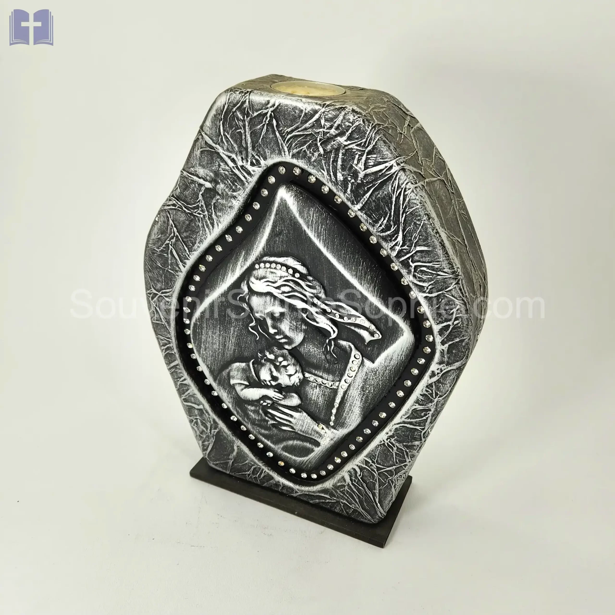 Candle large Size 28cm Virgin Mary child Swarovski Crystals Silver Color