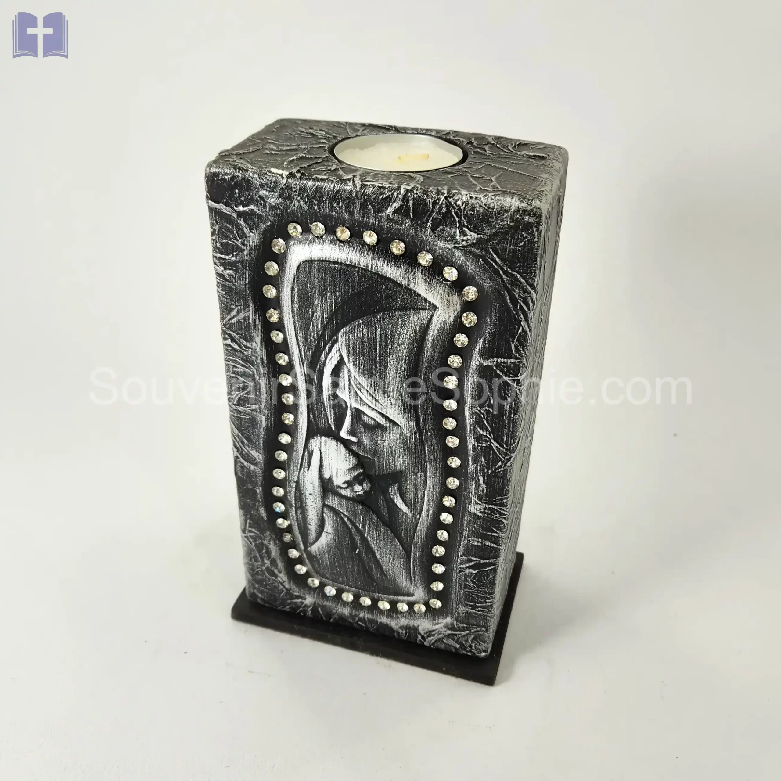 Candle Size 18.5cm Virgin Mary Child Swarovski Crystals Silver Color