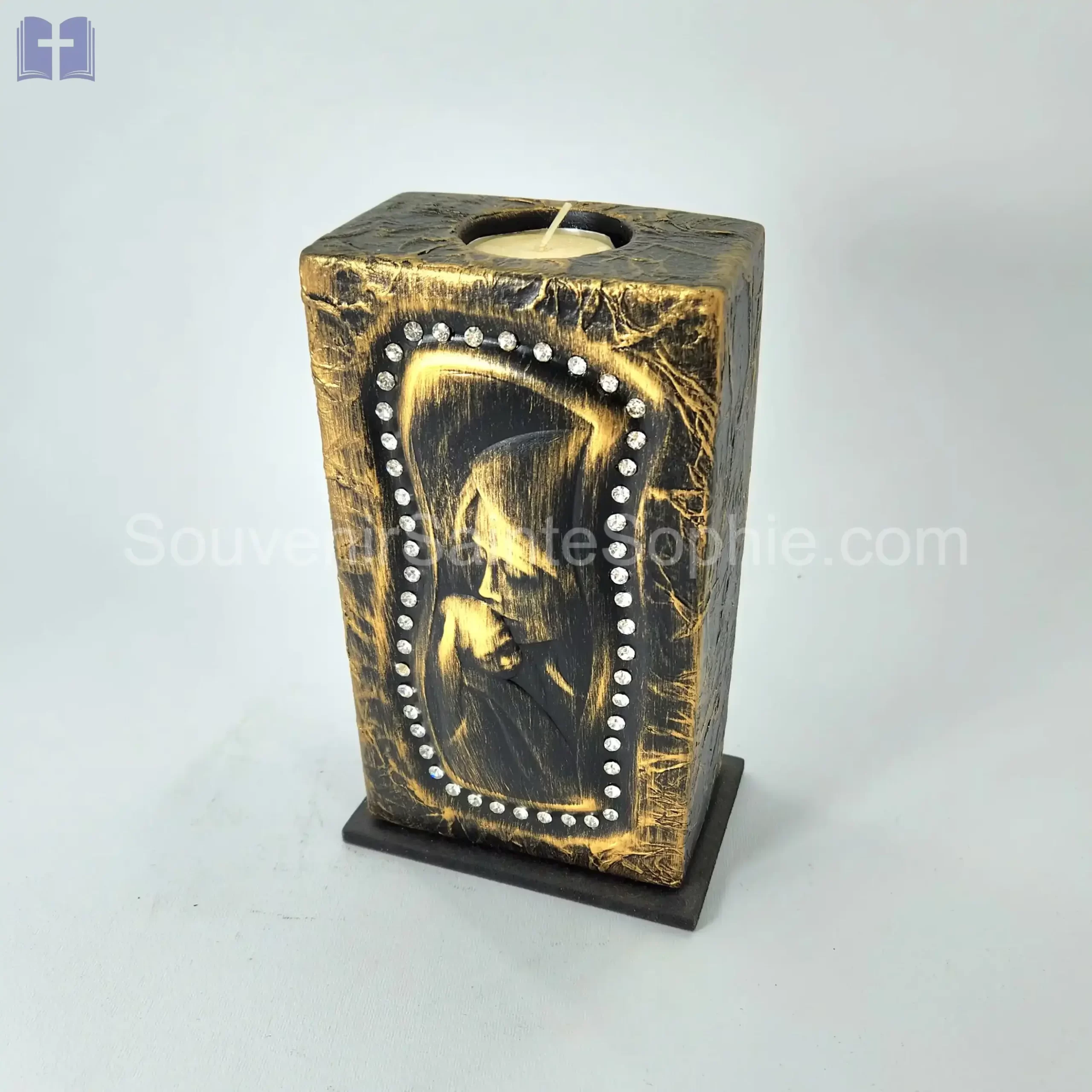 Candle Size 18.5cm Virgin Mary Child Swarovski Crystals Bronz Color