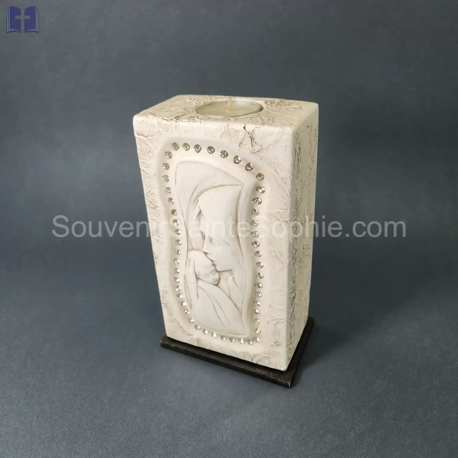 Candle Size 18.5cm Virgin Mary Child Swarovski Crystals White Color