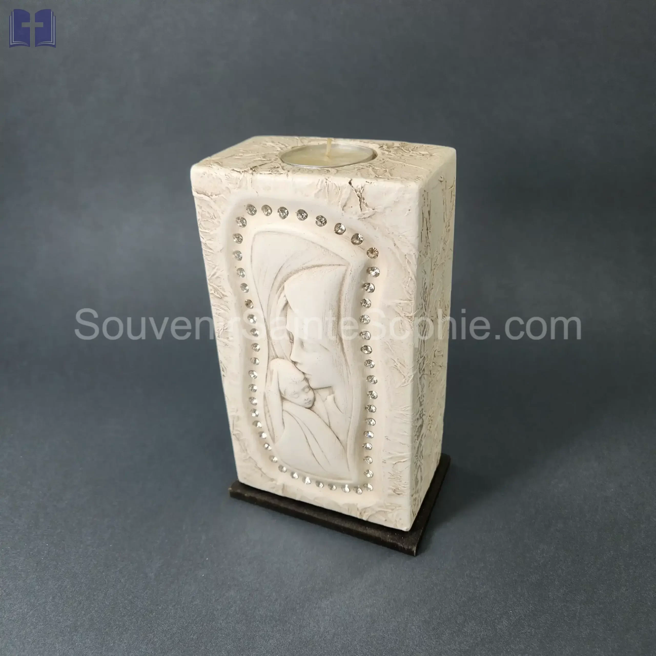 Candle Size 18.5cm Virgin Mary Child Swarovski Crystals White Color