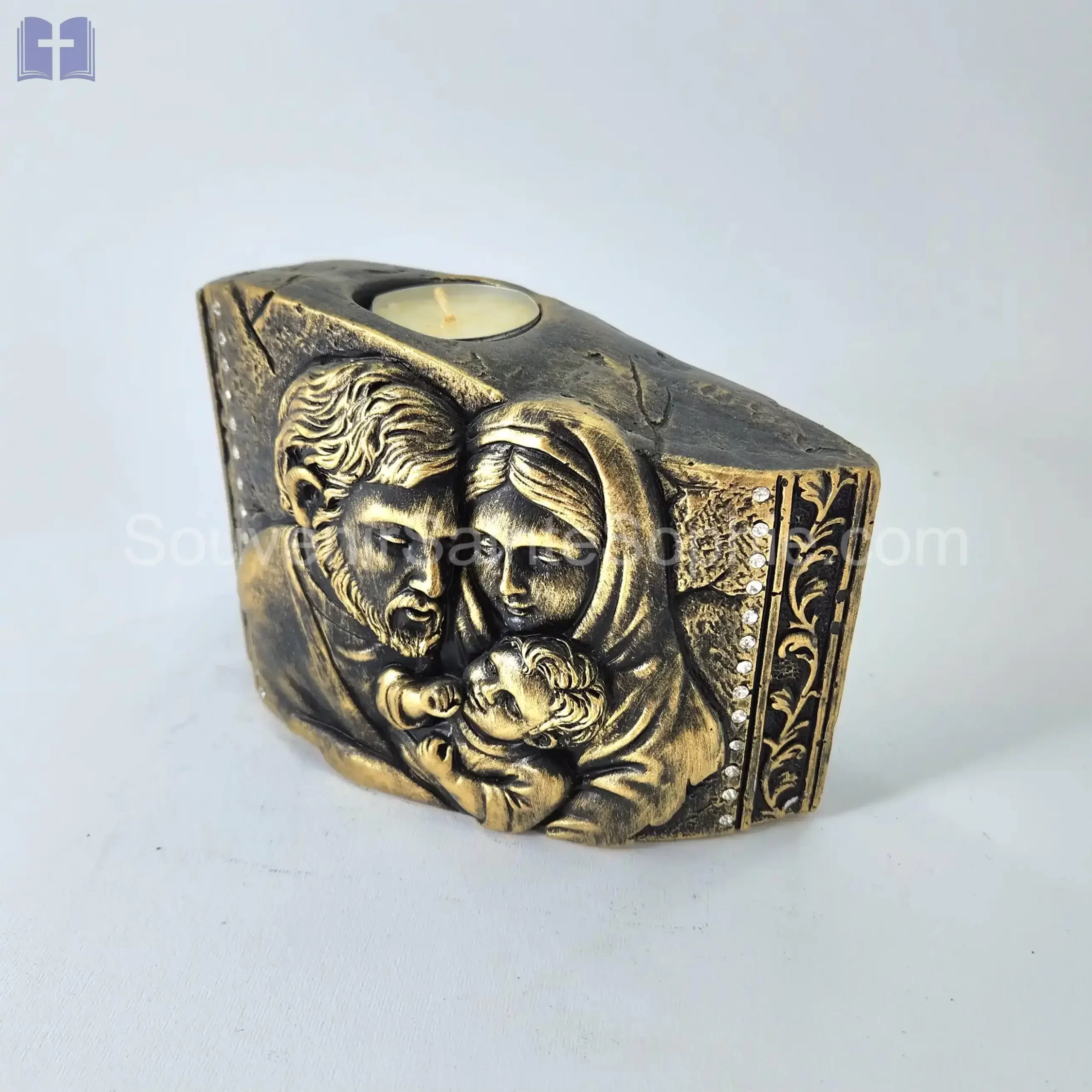 Candle Wide Holy Family Size 15.5x12cm Swarovski Crystals Copper Color