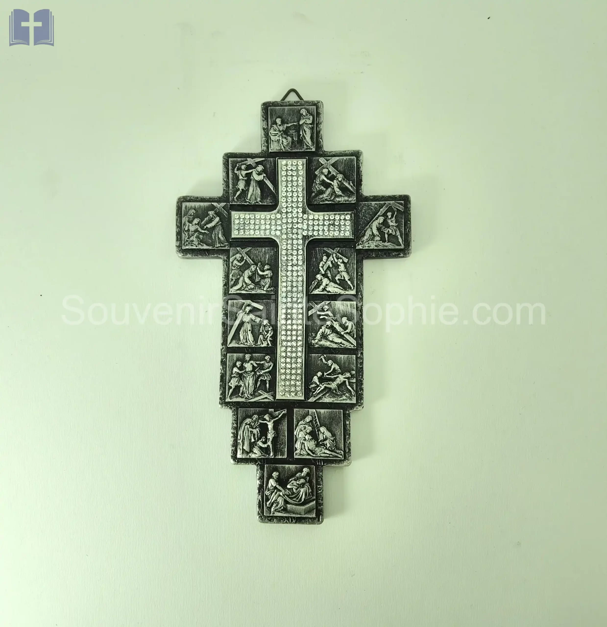 Cross Large 14 Stages Size 26cm Swarovski Crystals Silver Color