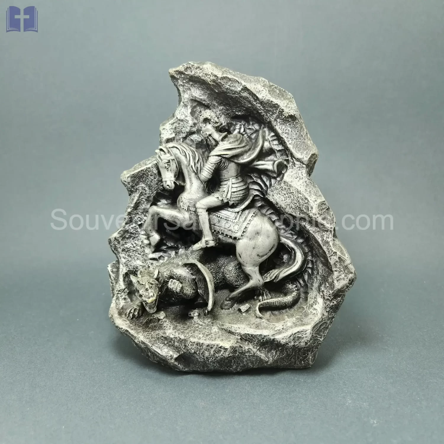 Saint Georges Engraved in Rock Silver Color Size 21.5x18.5cm