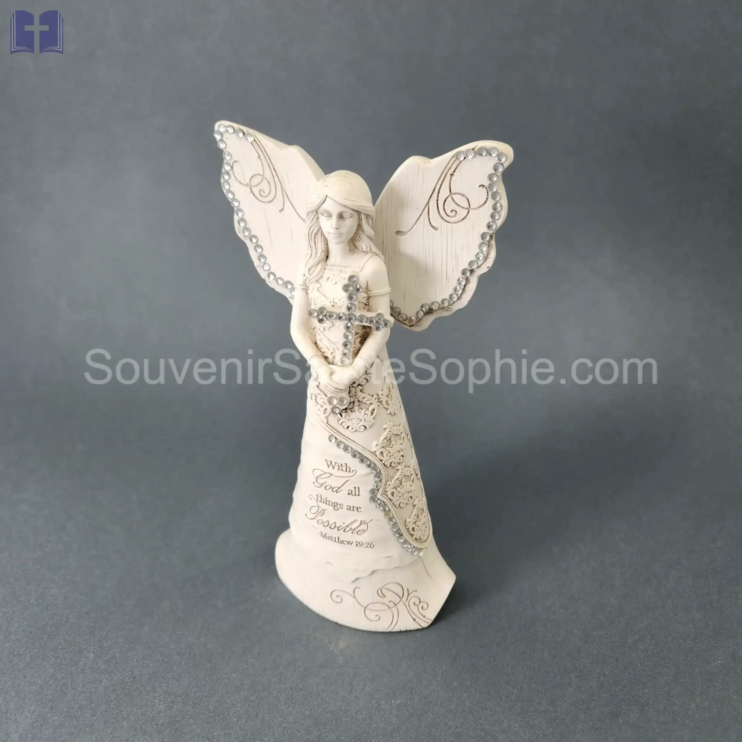 Angel with Cross Size 18cm Swarovski Crystals White Color