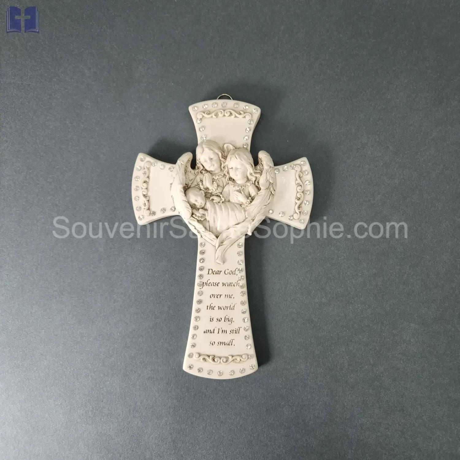 Cross Size 17cm Swarovski Crystals Angel with Baby White Color
