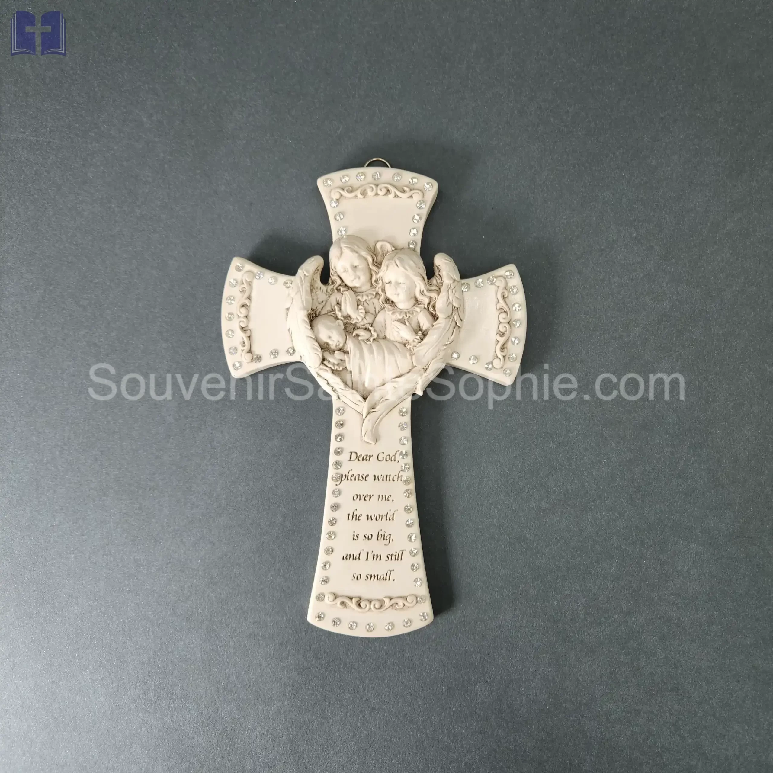 Cross Size 17cm Swarovski Crystals Angel with Baby White Color