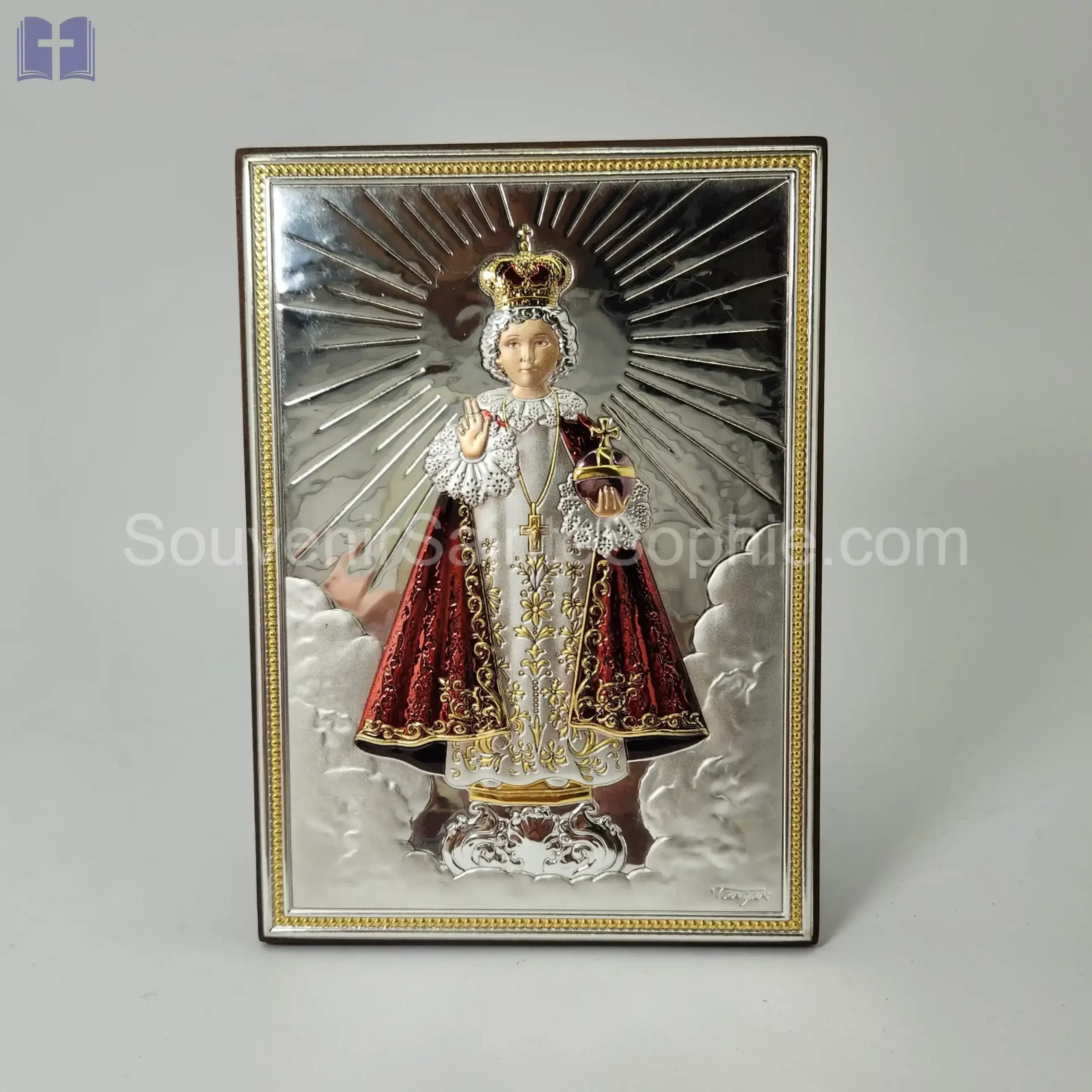 Jesus of Prague Size 15x11cm Silver on Wood