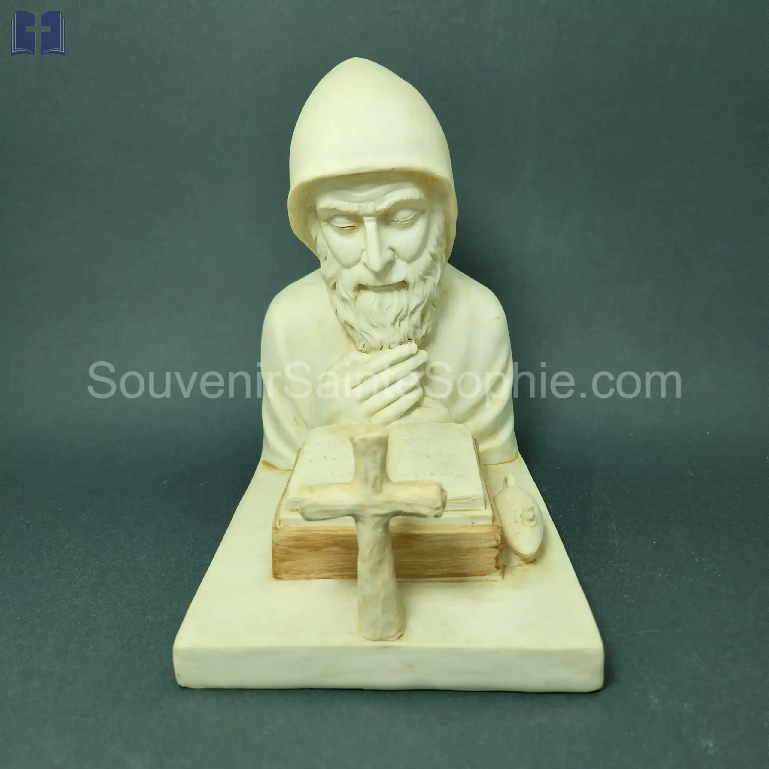 Saint Charbel Praying By Cross and Bible Size 20x14x17cm