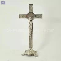 Cross Saint Benoit Size 21cm With Base Silver Color