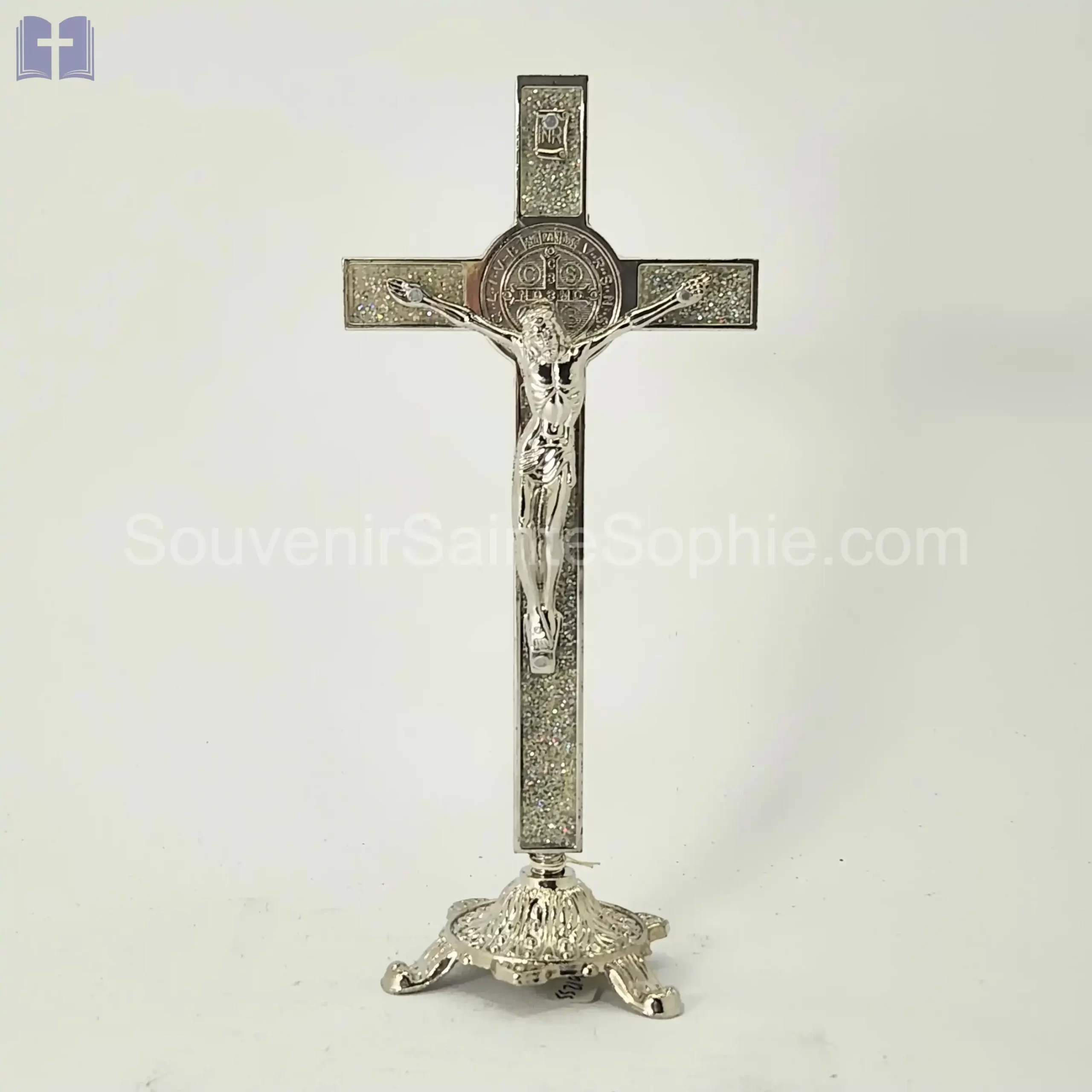 Cross Saint Benoit Size 21cm With Base Silver Color