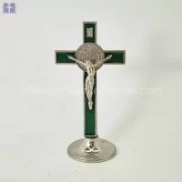 Cross Saint Benoit Size 13cm With Base Green Color