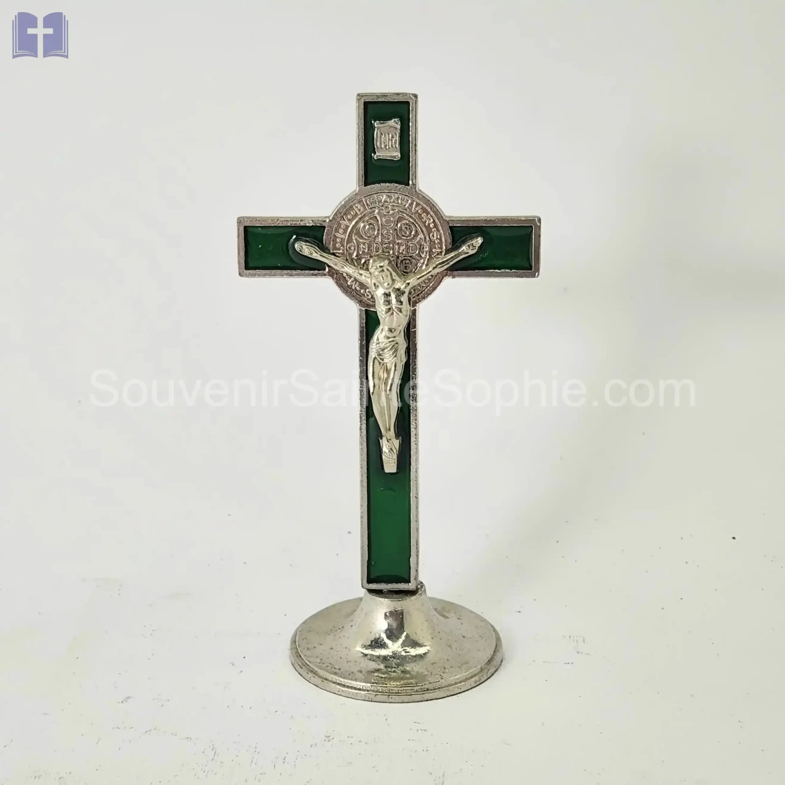 Cross Saint Benoit Size 13cm With Base Green Color