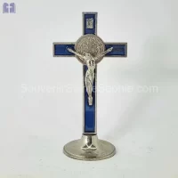 Cross Saint Benoit Size 13cm With Base Blue Color