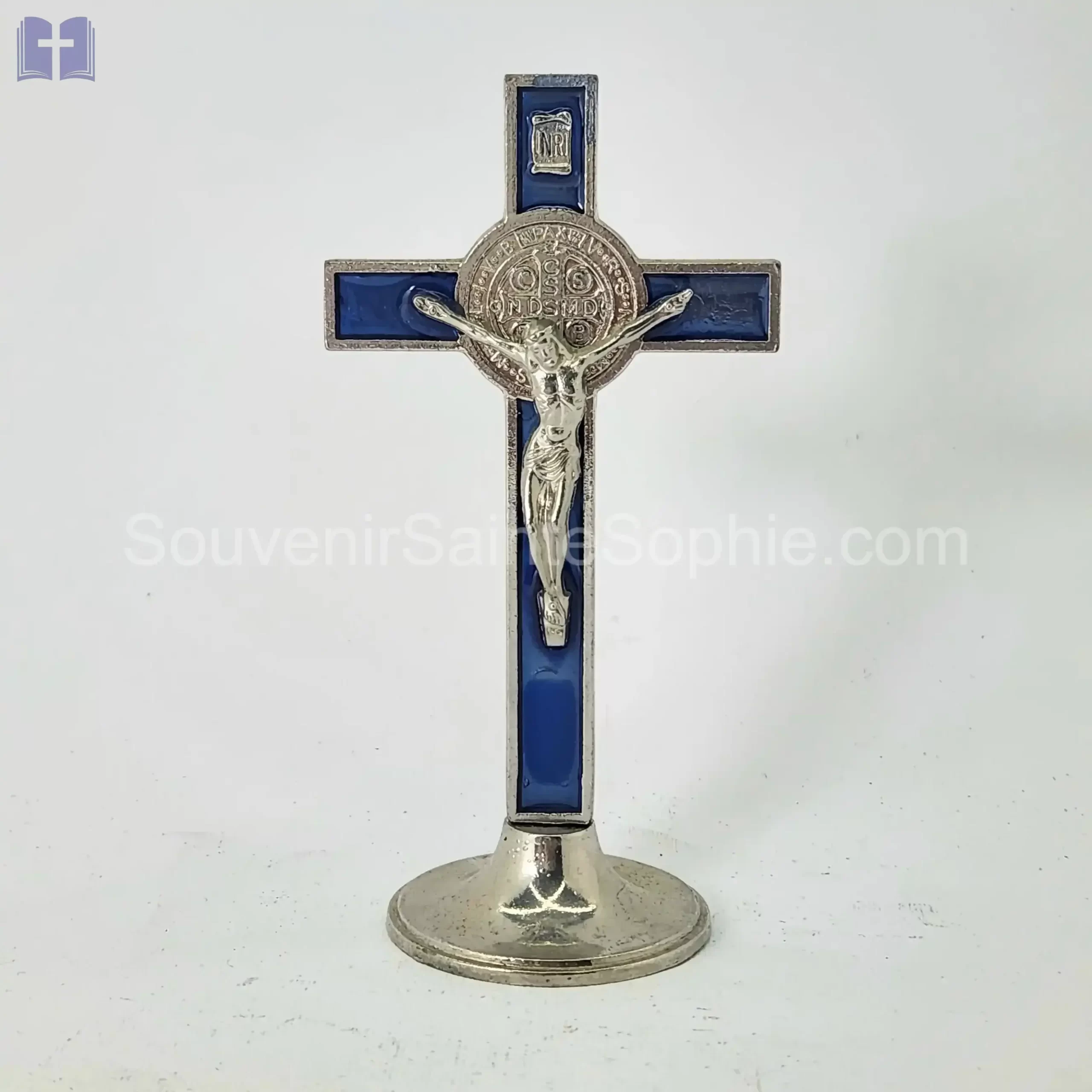 Cross Saint Benoit Size 13cm With Base Blue Color
