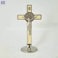 Cross Saint Benoit Size 13cm With Base White Color