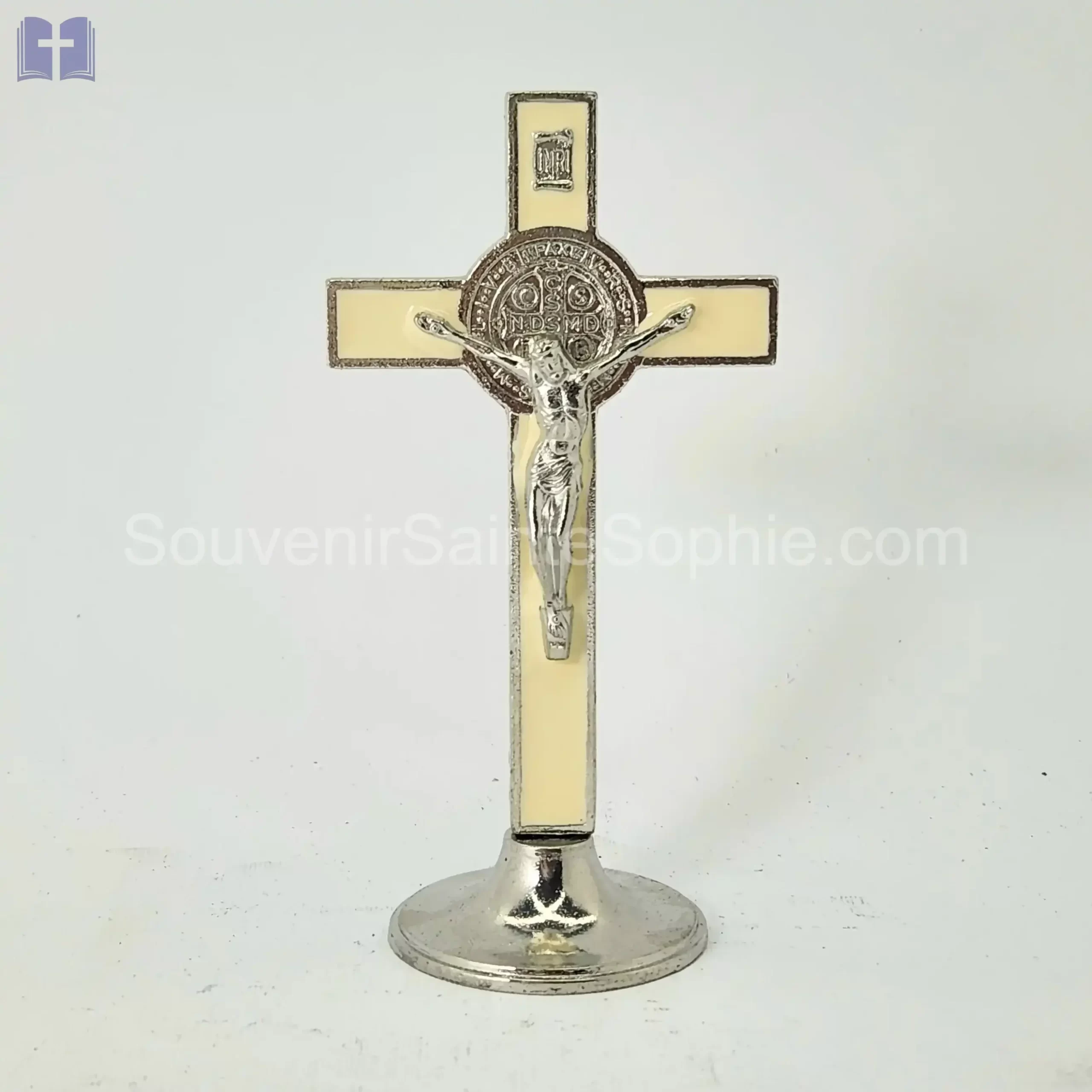 Cross Saint Benoit Size 13cm With Base White Color