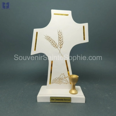 Cross First Communion with Gold stripes size 22cm