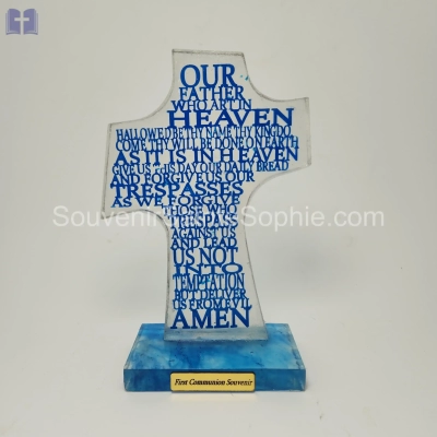 Cross Our Father Clear with blue text size 21.5x14cm